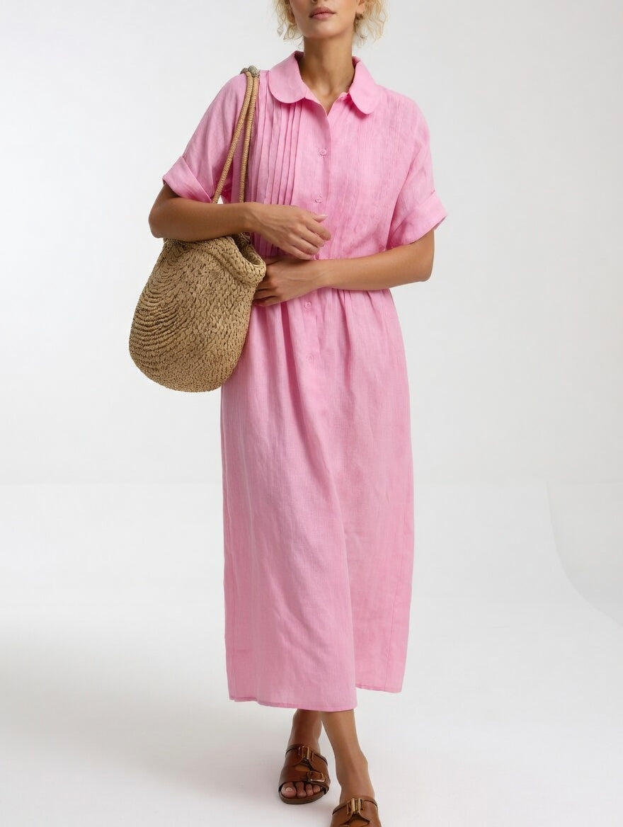 Robe chemise fluide estivale Lysandra™ de Danoir Paris, tissu léger blanc avec coupe décontractée, idéale pour l'été.
