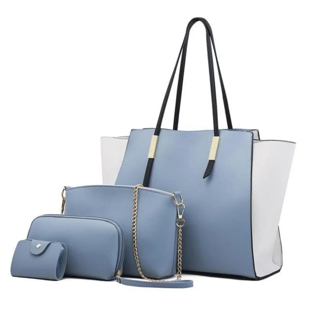 Ensemble de 4 sacs de shopping Danoir Paris Ivy en bleu, élégants et luxueux, avec poignées en cuir et design sophistiqué.