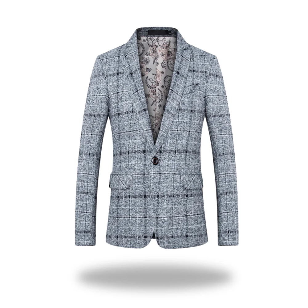 Costume blazer professionnel pour hommes Danoir Paris, veste élégante en tissu foncé avec col et boutons visibles.