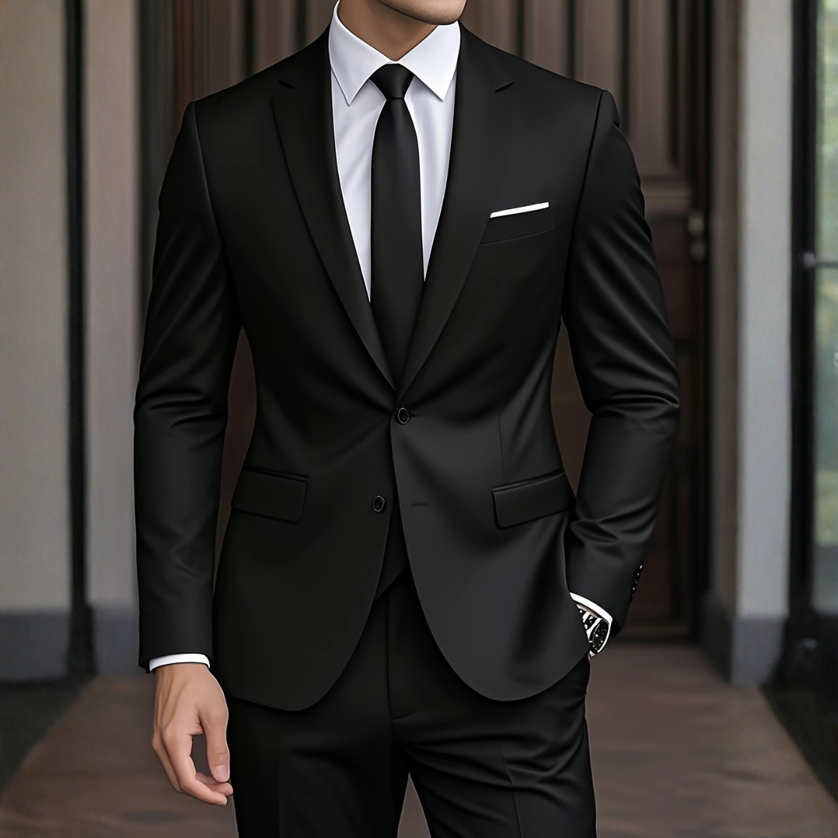 Costume moderne pour homme Danoir Paris, design élégant avec veste et pantalon, porté par un mannequin.
