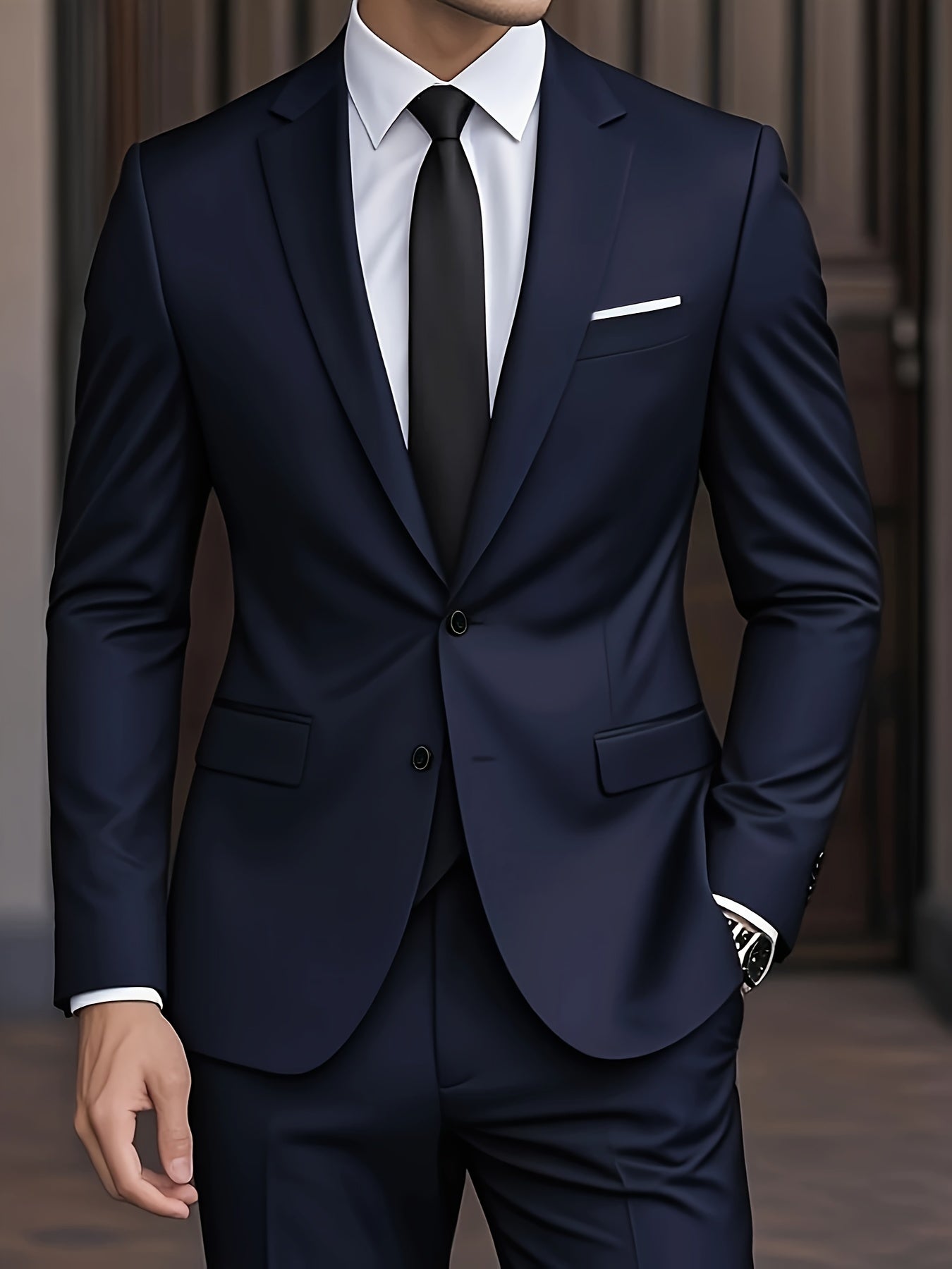 Costume moderne pour homme de la marque Danoir Paris, veste et pantalon élégants en tissu noir et gris.