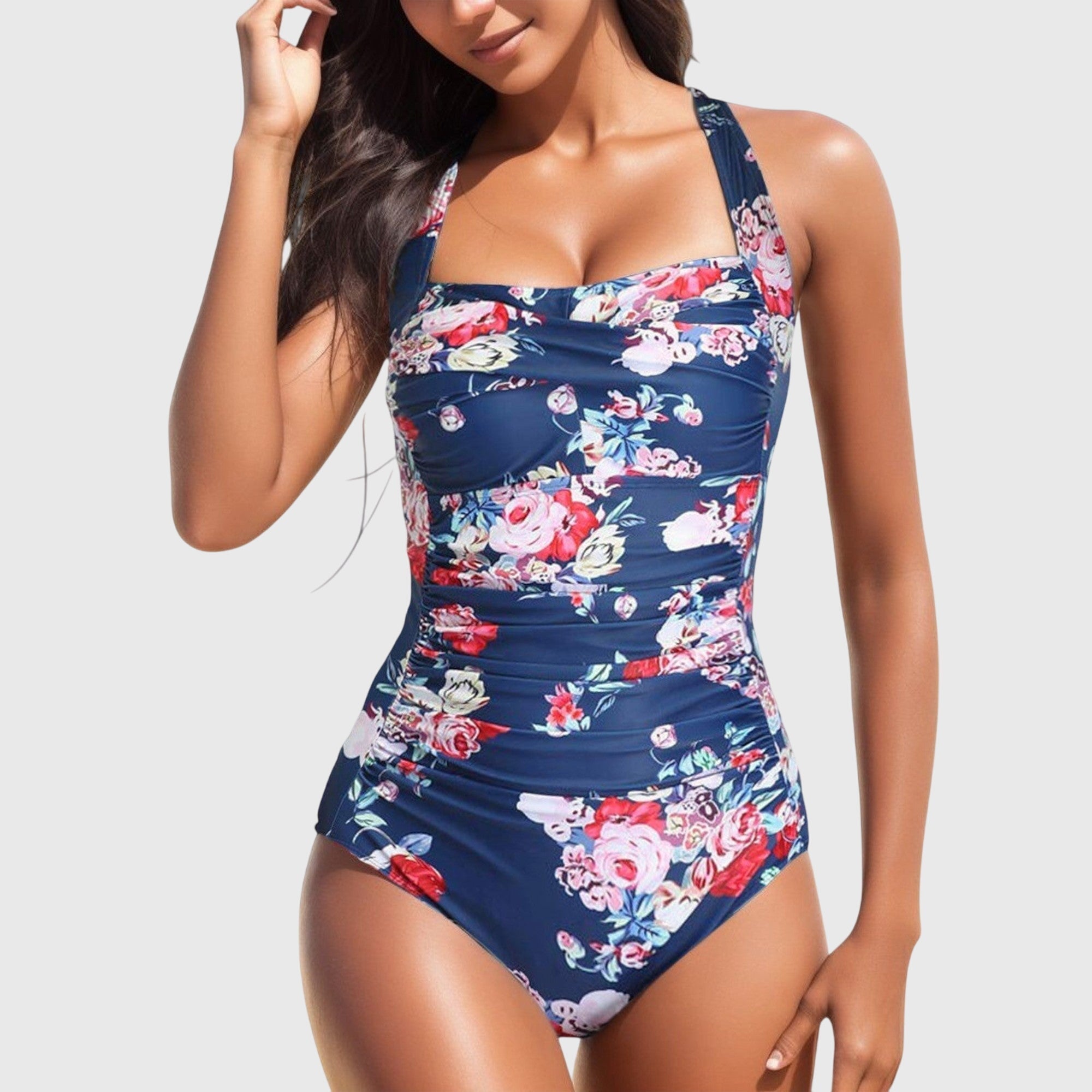 Maillot de bain une pièce Lina Danoir Paris, en tissu bleu et rose, avec décolleté élégant, taille XS.