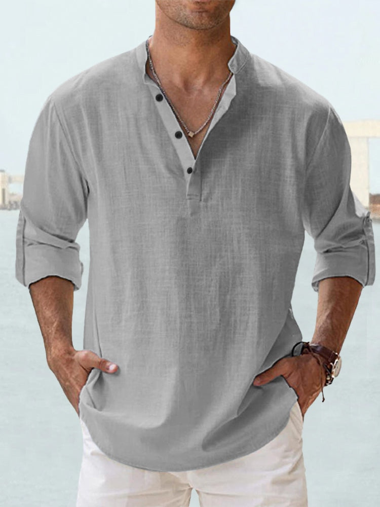 Chemise respirante en lin Danoir Paris Cazel bleu pour homme, tissu léger et confortable, mode élégante et décontractée.