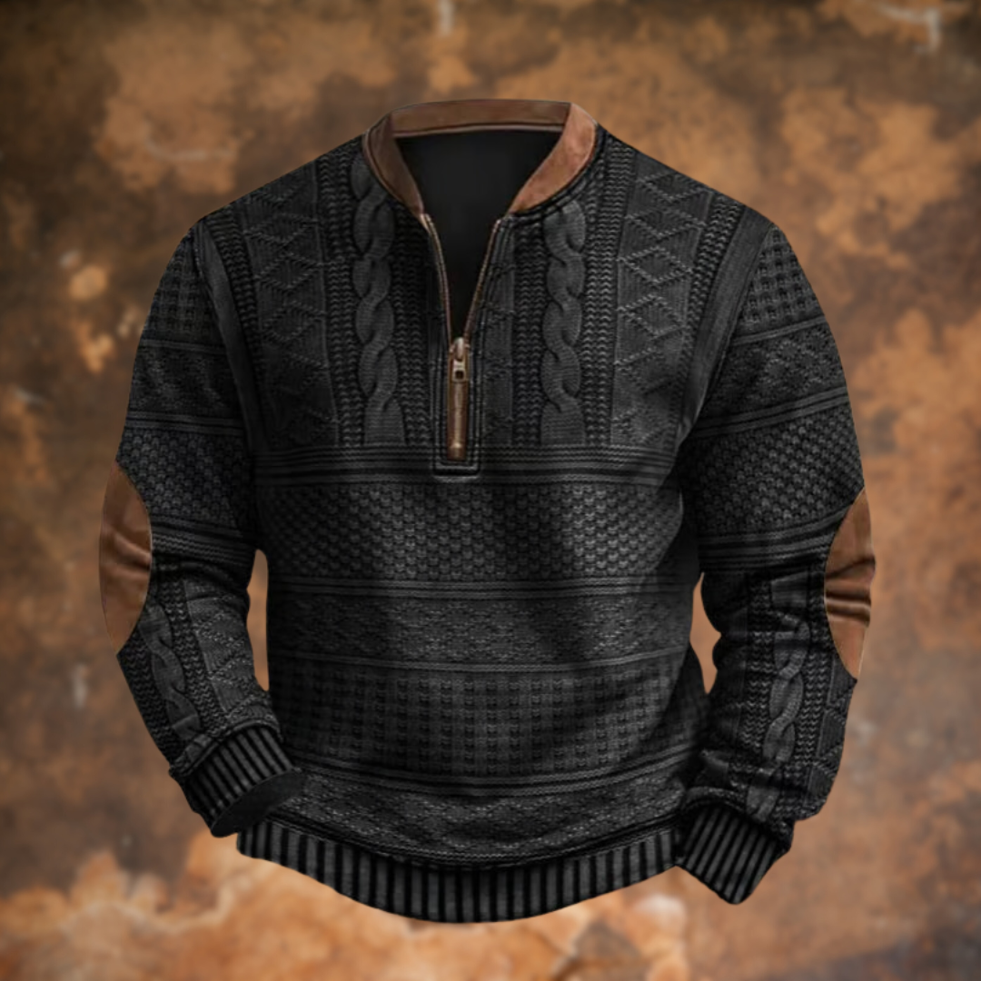 Polo élégant pour homme Danoir Paris, en tissu chaud pour l'hiver, porté par un mannequin, coloris neutre, coupe classique.