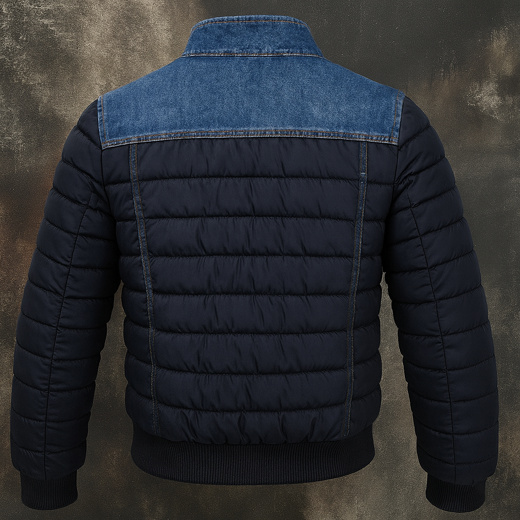Veste hybride en denim Danoir Paris™ avec col classique, poches avant et coupe moderne, vue de face.
