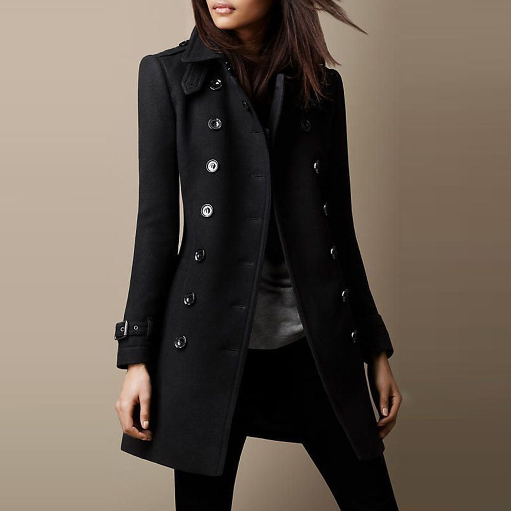 Manteau élégant tendance Florance de Danoir Paris en bleu, vue de face, tissu chic et coupe sophistiquée.