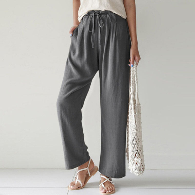 Pantalons relax Danoir Paris Vara avec corde, tissu doux et confortable, vue de face sur un fond neutre.