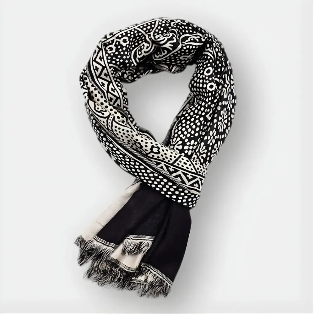 Écharpe en coton à motifs vintage de Thibault™ par Danoir Paris, bleu avec design rétro, taille unique.