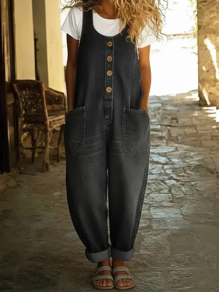 Tuta in denim di cotone vintage Lenna di Danoir Paris, modello blu XS, con dettagli classici e stile rétro.