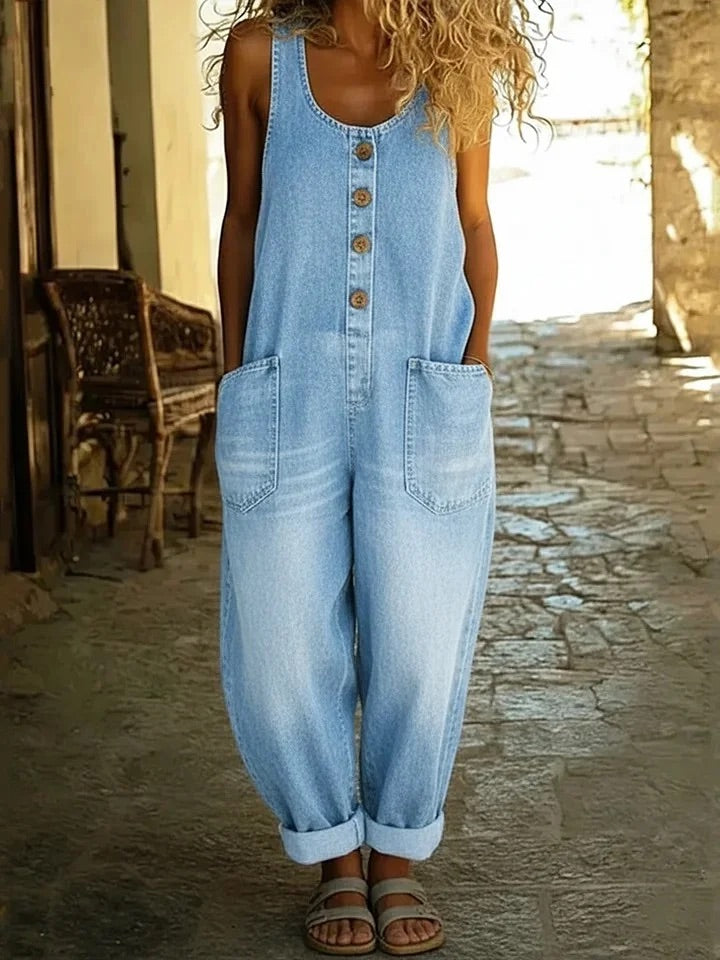 Tuta in denim di cotone vintage Lenna di Danoir Paris, modello blu XS con dettagli classici e stile retrò.