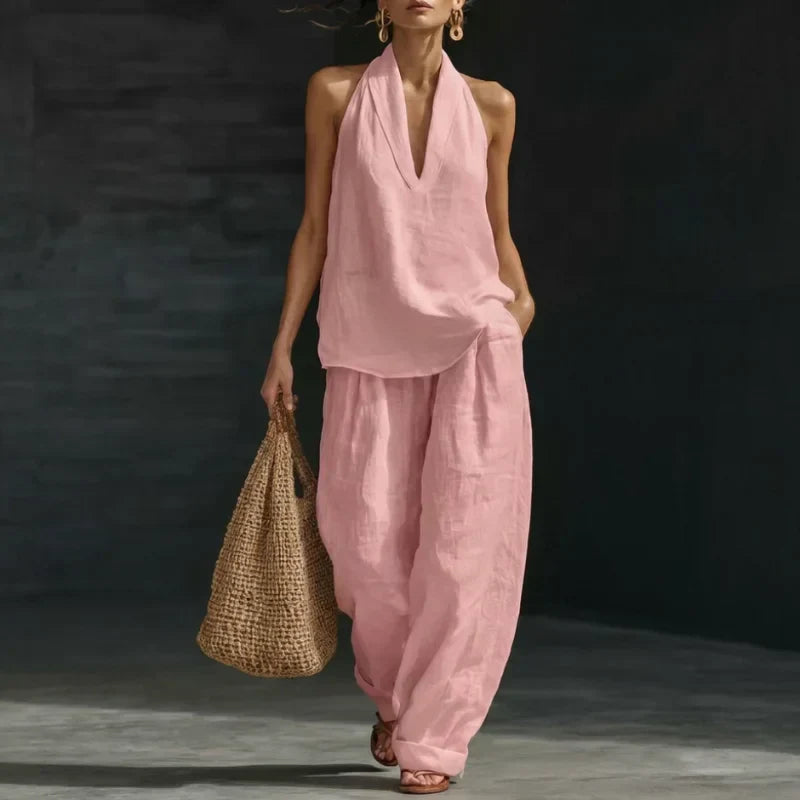 Ensemble deux pièces Danoir Paris Ainhoa en lin texturé, bordeaux, veste et pantalon élégants pour femme.