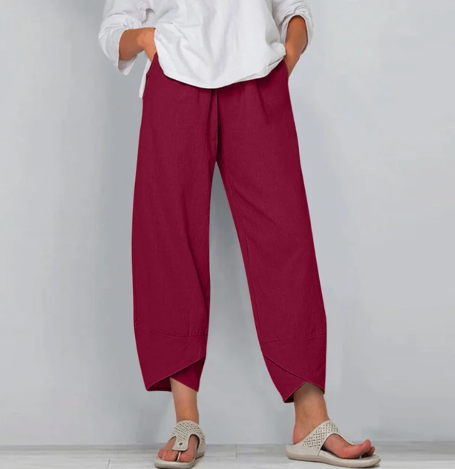 Pantalons légers Danoir Paris Riley, style décontracté, tissu fluide, portée confortable, image de pantalon en tissu léger.