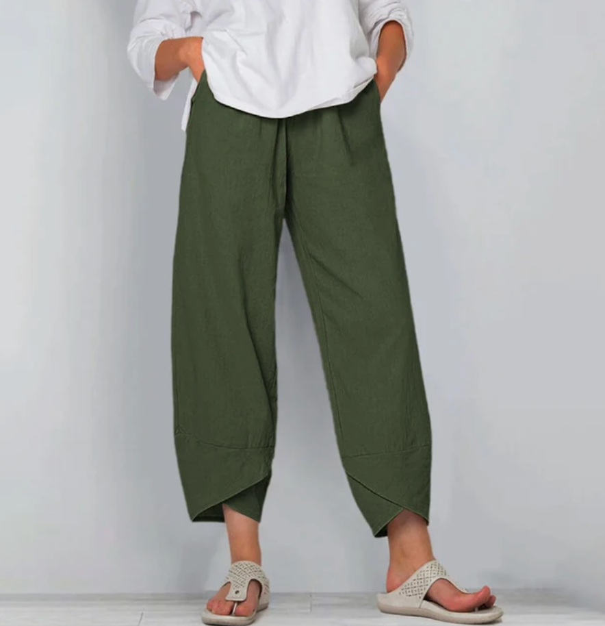 Pantalons légers Danoir Paris Riley, vêtement pour femmes, tissu fluide et confortable, vue de face sur fond neutre.