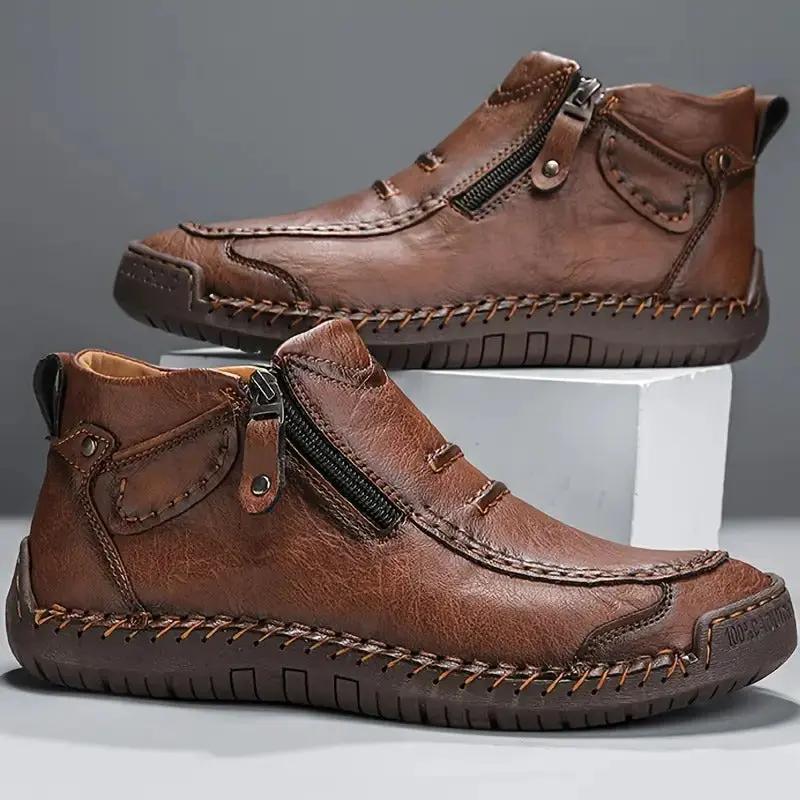 Chaussures Mauricio™ Marche Sereine en cuir de vachette brun, édition premium, par Danoir Paris, vue de face.