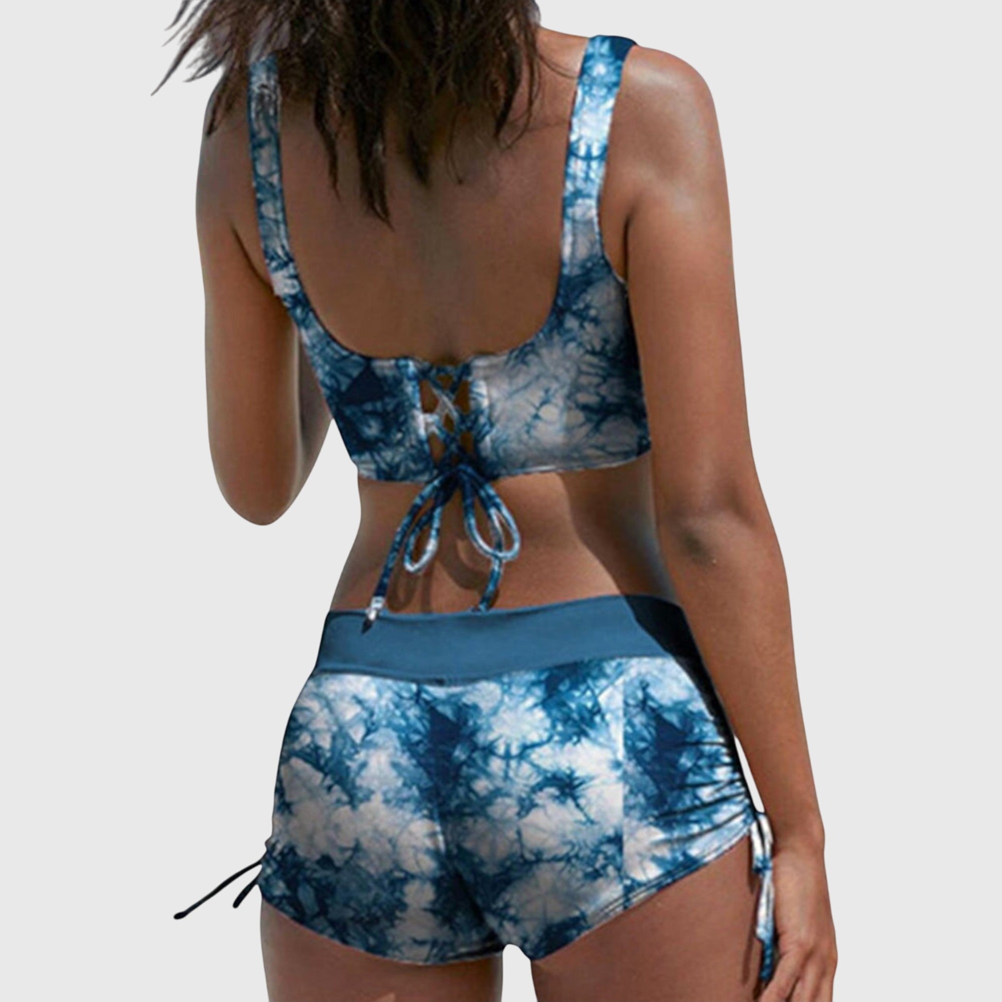 Maillot de bain bikini Anabella de Danoir Paris avec motif camouflage, style élégant et coupe moderne, vu de face.