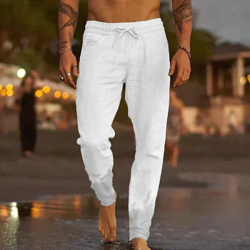Pantalons de plage en lin Mateo de Danoir Paris en couleur kaki, pantalons légers et confortables pour l'été