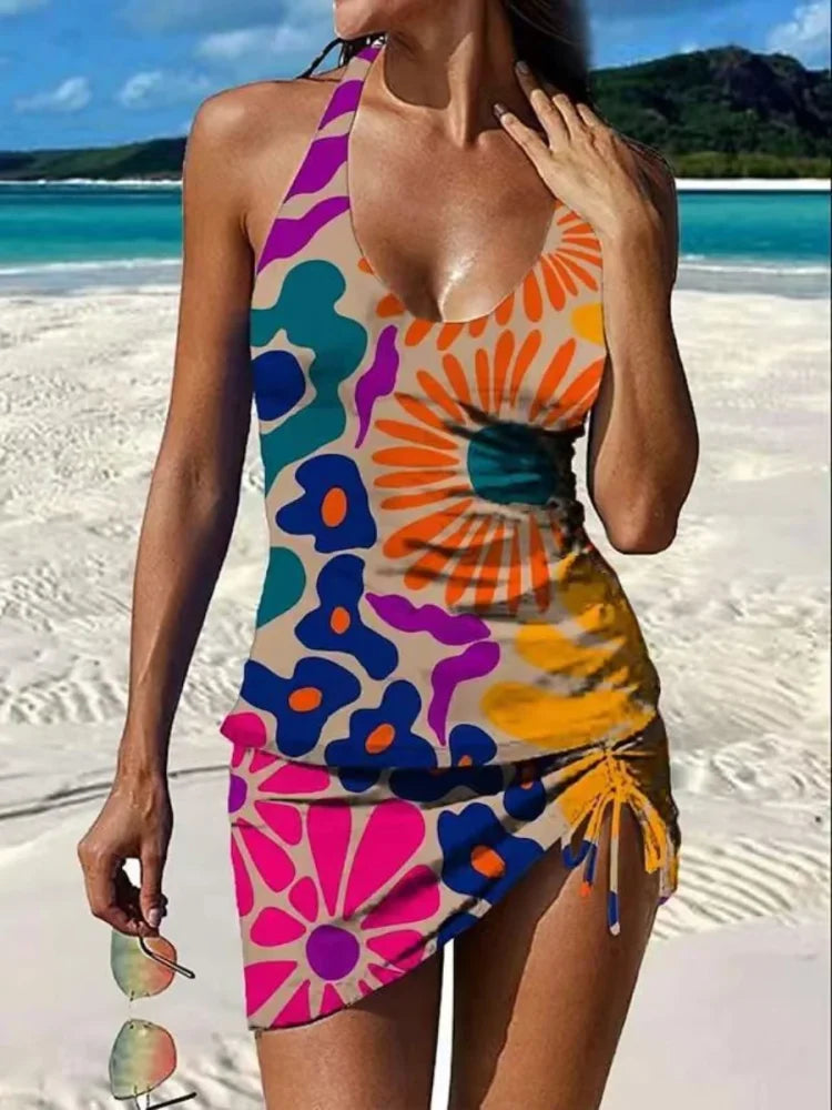 Tankini graphique fleuri Danoir Paris avec short et effet ventre plat, costume de bain deux pièces pour femme.