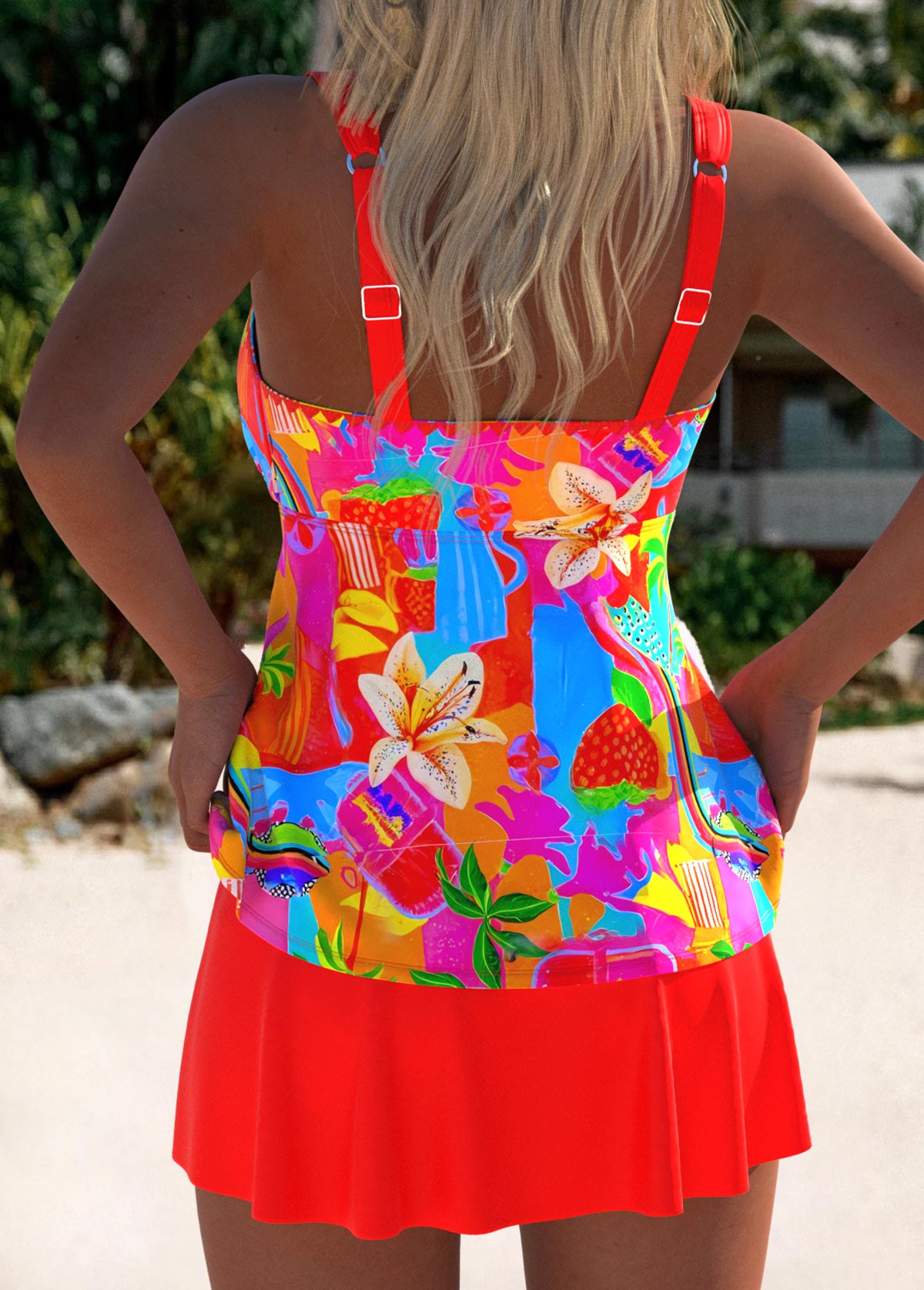 Robe de bain tankini floral chic Eleanor de Danoir Paris, couleur corail, avec motif floral élégant et coupe flatteuse.