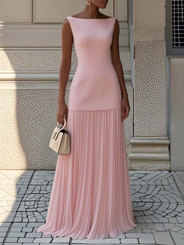 Robe longue plissée Serena™ de Danoir Paris en crème, style élégant avec des plis fluides et un tissu léger.