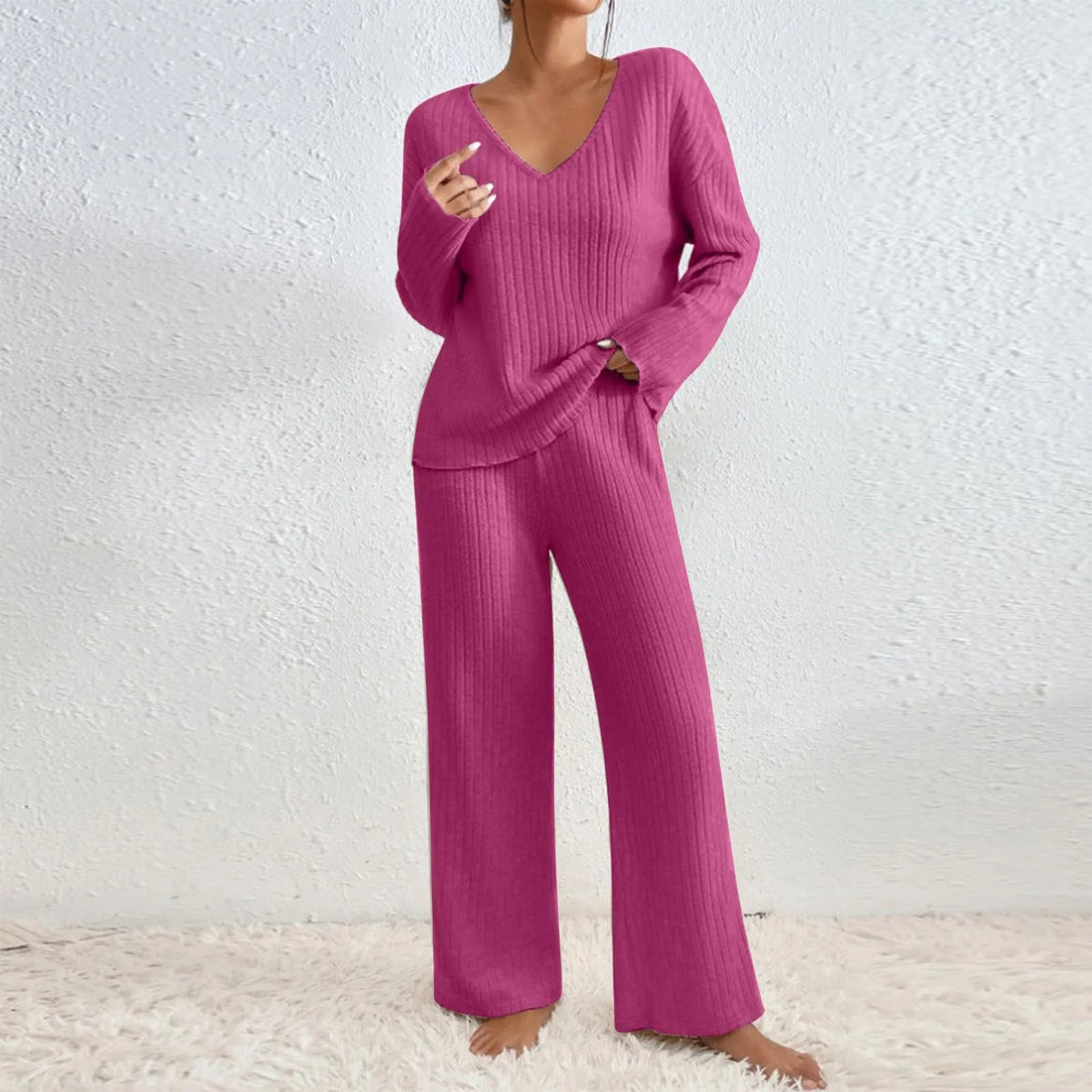 Ensemble décontracté beige Inès de Danoir Paris, vêtement confortable pour femmes, vue de l'ensemble porté.