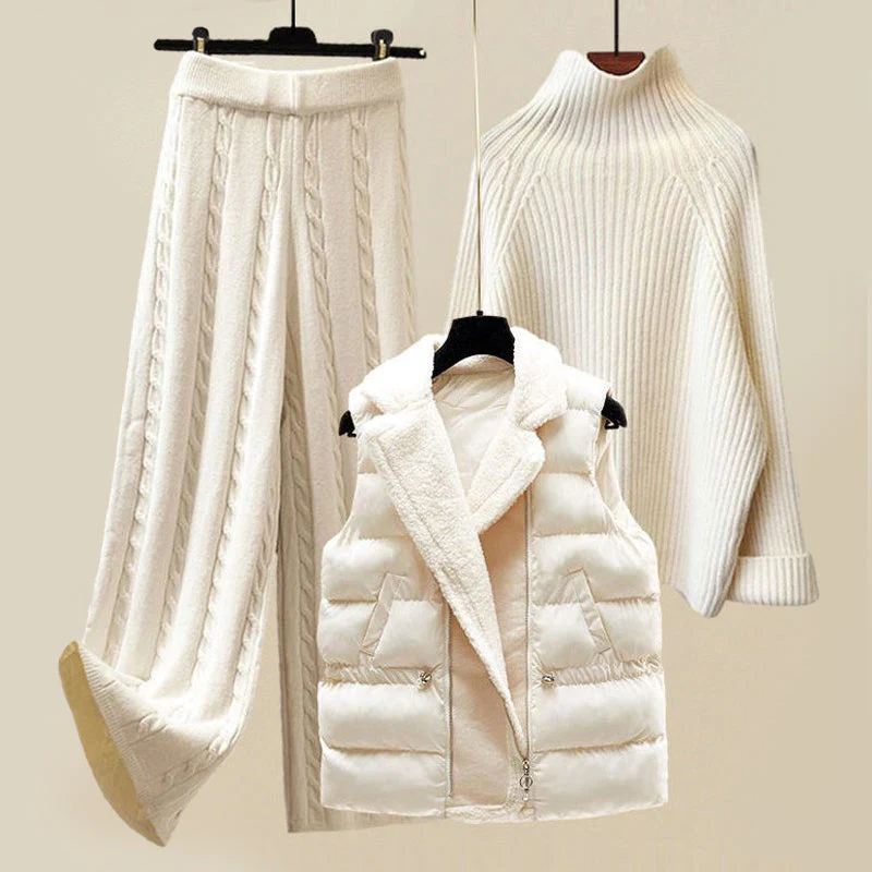 Ensemble tricoté blanc pour femme Mélanie de Danoir Paris, vêtement confortable et douillet, vue de l'ensemble porté.