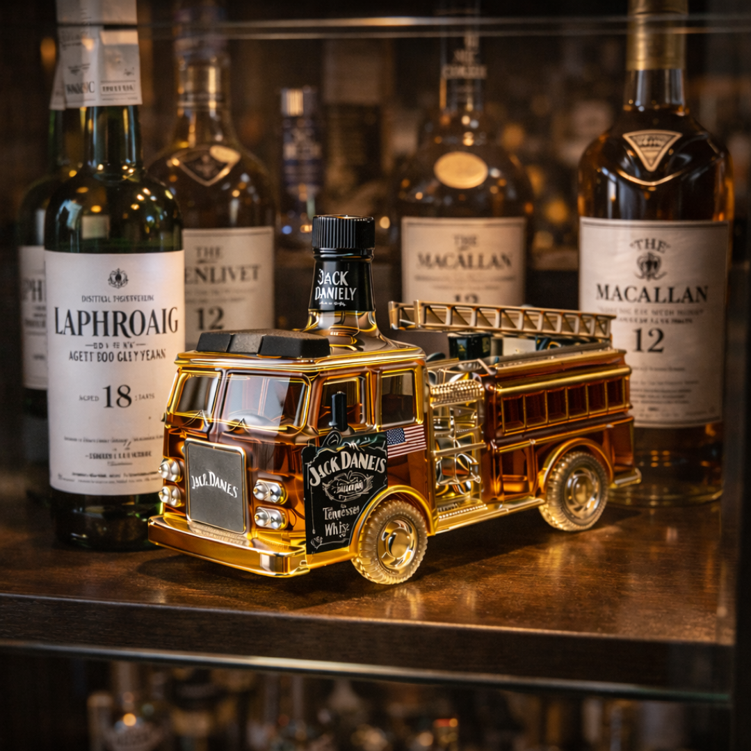 Carafe à whisky Danoir Paris Édition pompier en verre avec motif de pompier, idéale pour servir le whisky avec style.