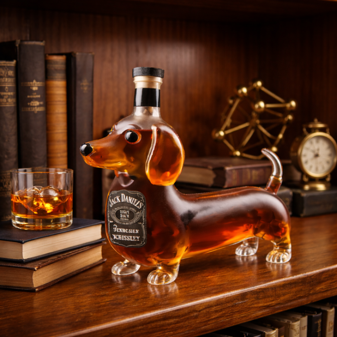 Carafe à whisky Danoir Paris Édition Teckel en verre avec motif de teckel, élégante et transparente.