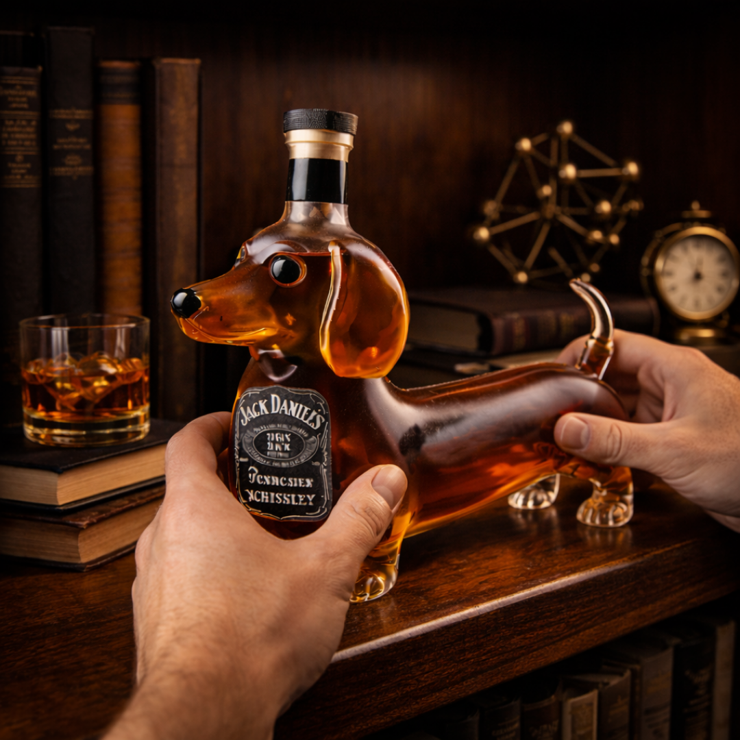 Carafe à whisky Danoir Paris Édition Teckel en verre avec décor de chien teckel, élégante et raffinée pour la dégustation.