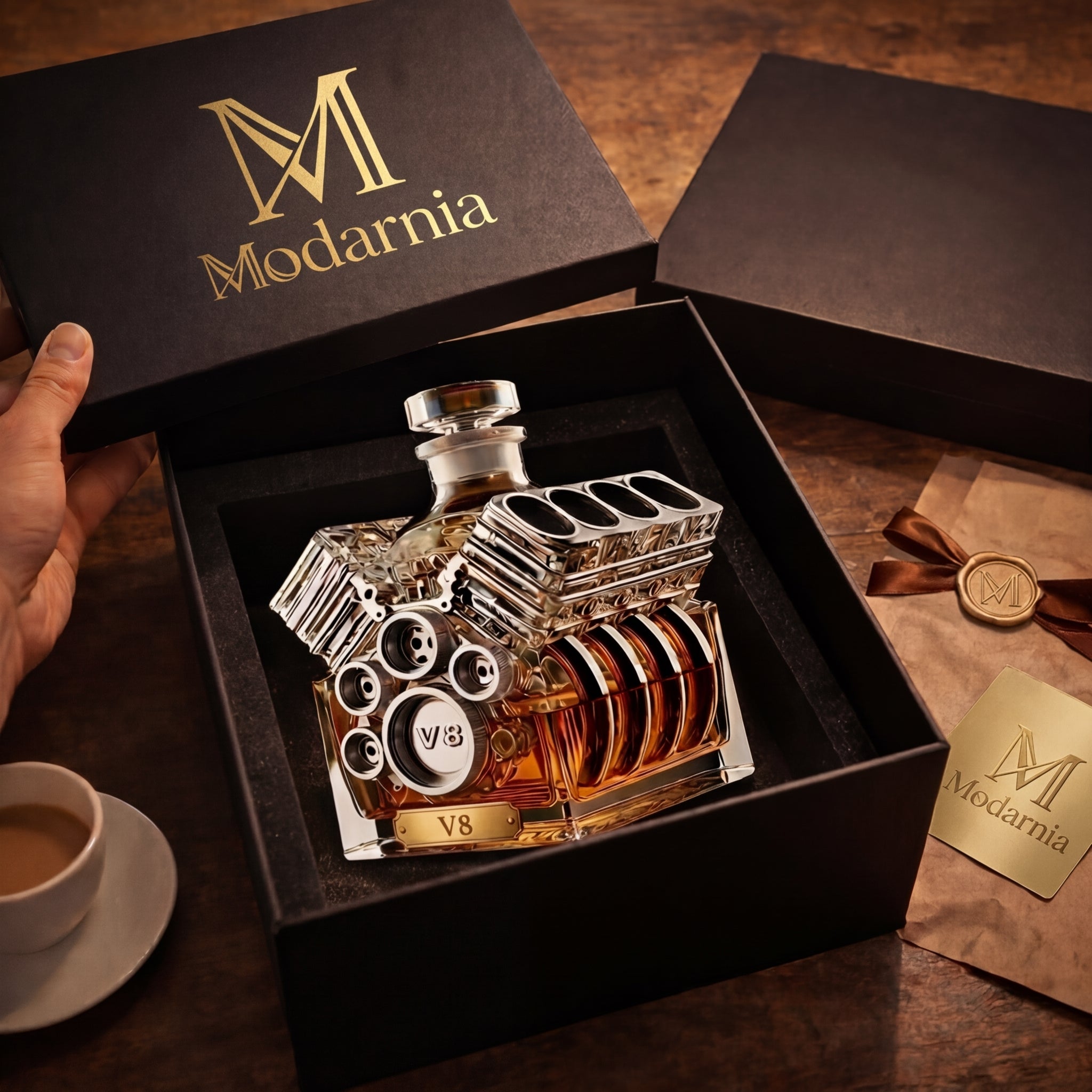 Carafe à whisky Danoir Paris Édition V8 en verre avec bouchon, design élégant et moderne pour servir le whisky.