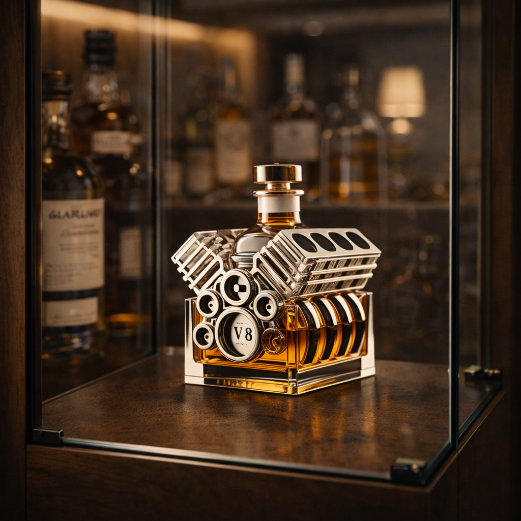 Carafe à whisky Danoir Paris Édition V8 en verre transparent avec bouchon, élégante pour servir le whisky.