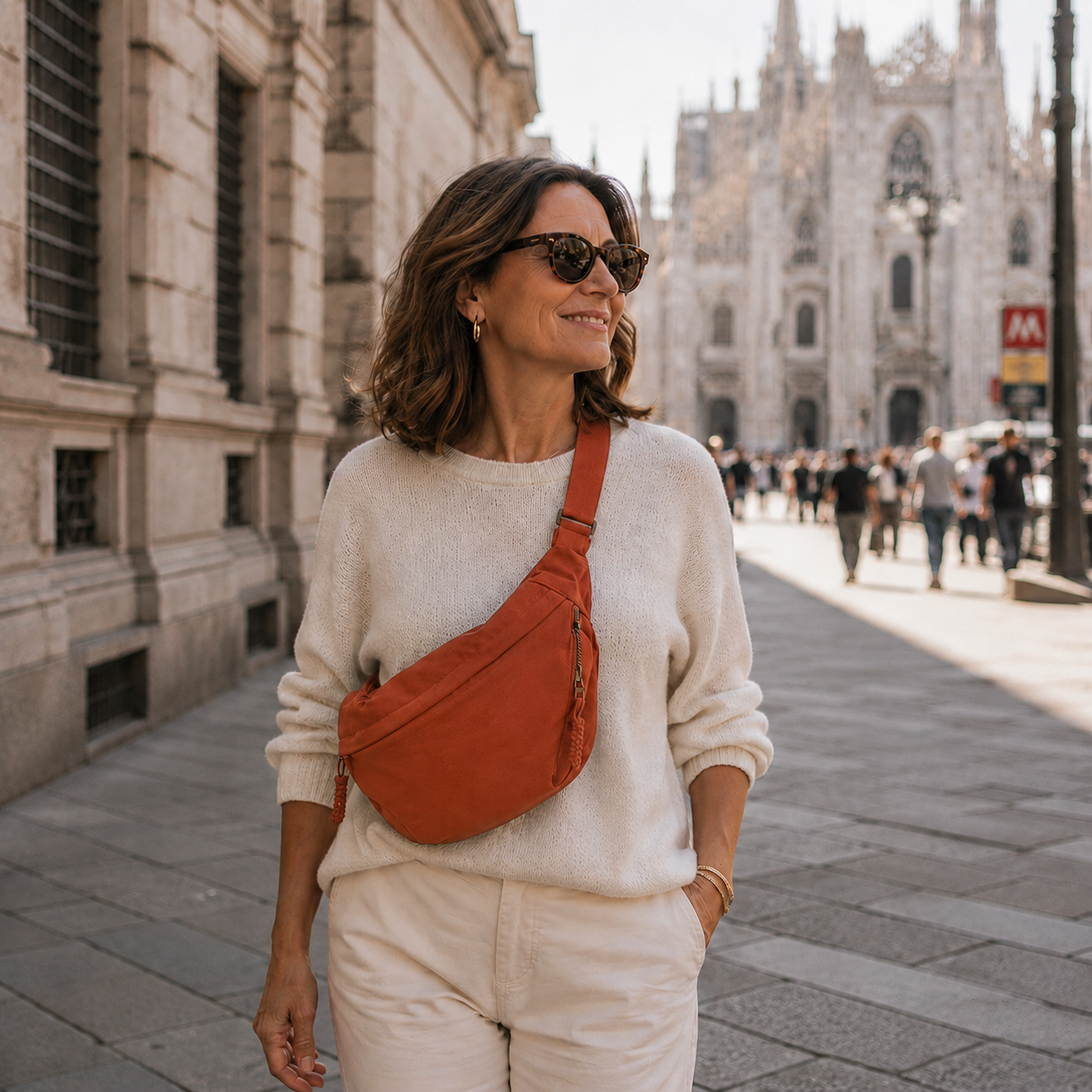 Sac à bandoulière orange Gioia de Danoir Paris, en cuir élégant, avec poignées et détails modernes.