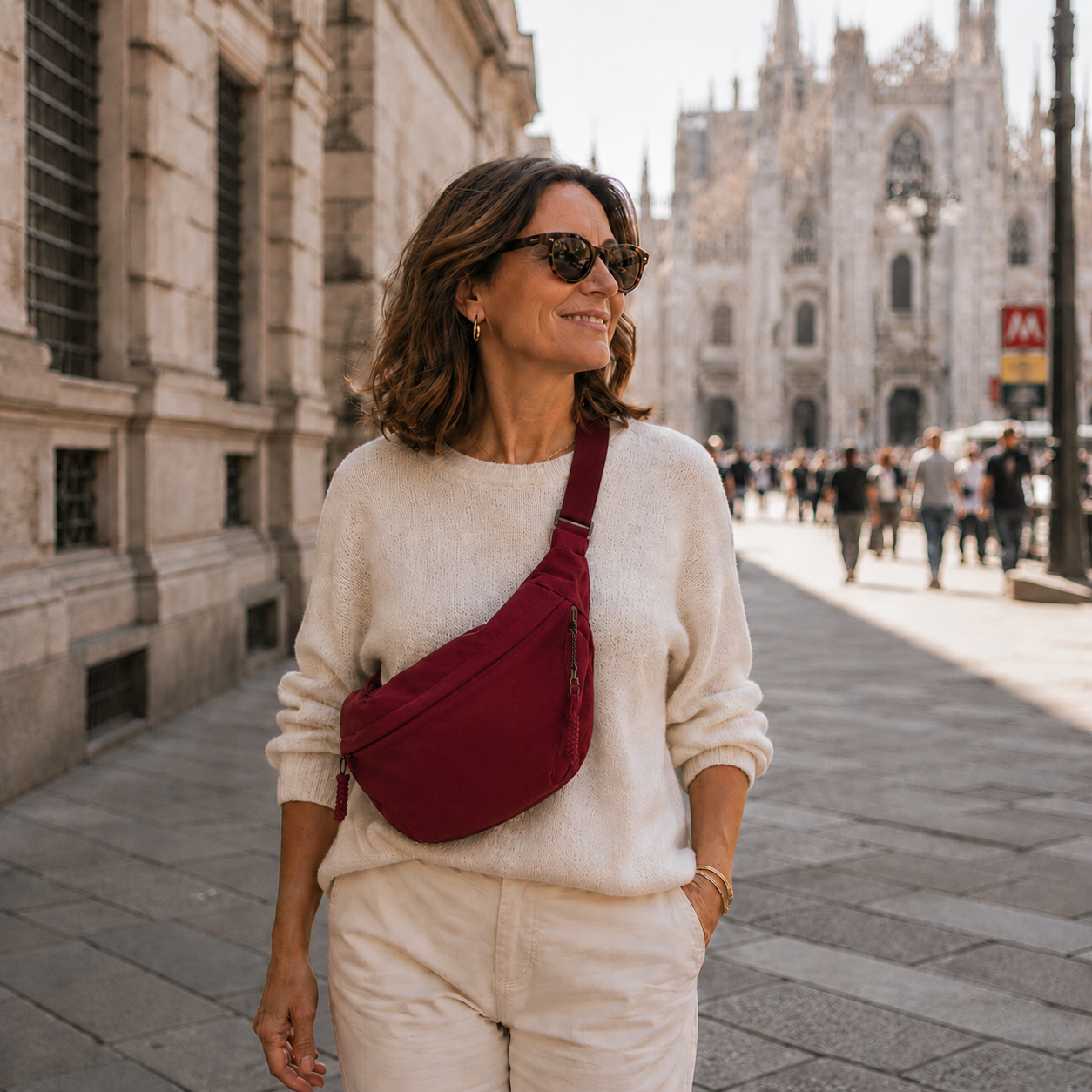 Sac à bandoulière Bordeaux Danoir Paris en cuir avec poignées et fermeture zippée, style élégant et pratique.