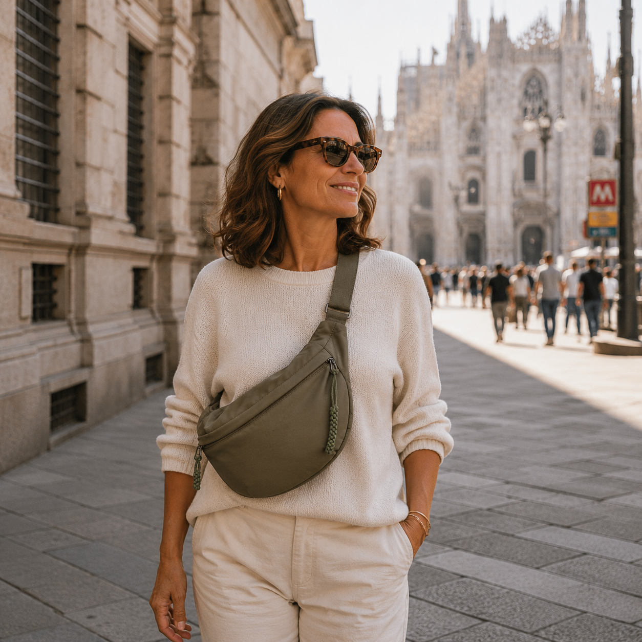 Sac à bandoulière Danoir Paris en cuir vert olive, élégante et spacieux, parfait pour un style chic et pratique.