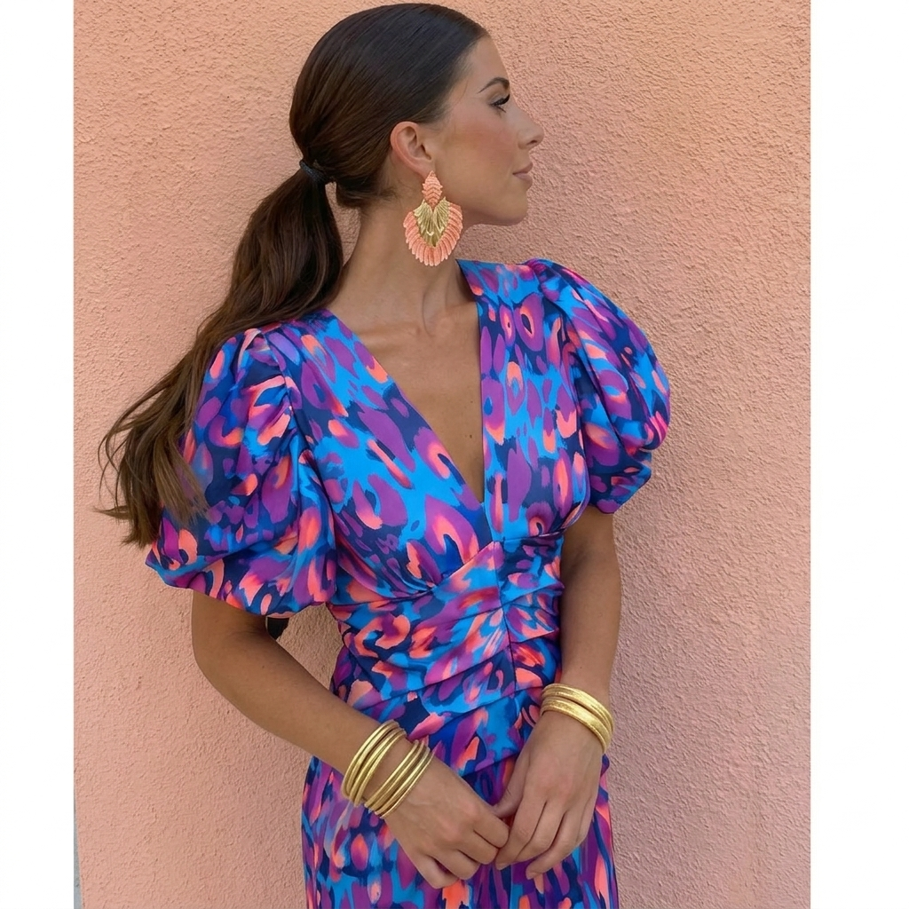 Robe Tora™ Danoir Paris à manches plissées, vêtement élégant avec tissu fluide et détails sophistiqués visibles sur l'image.