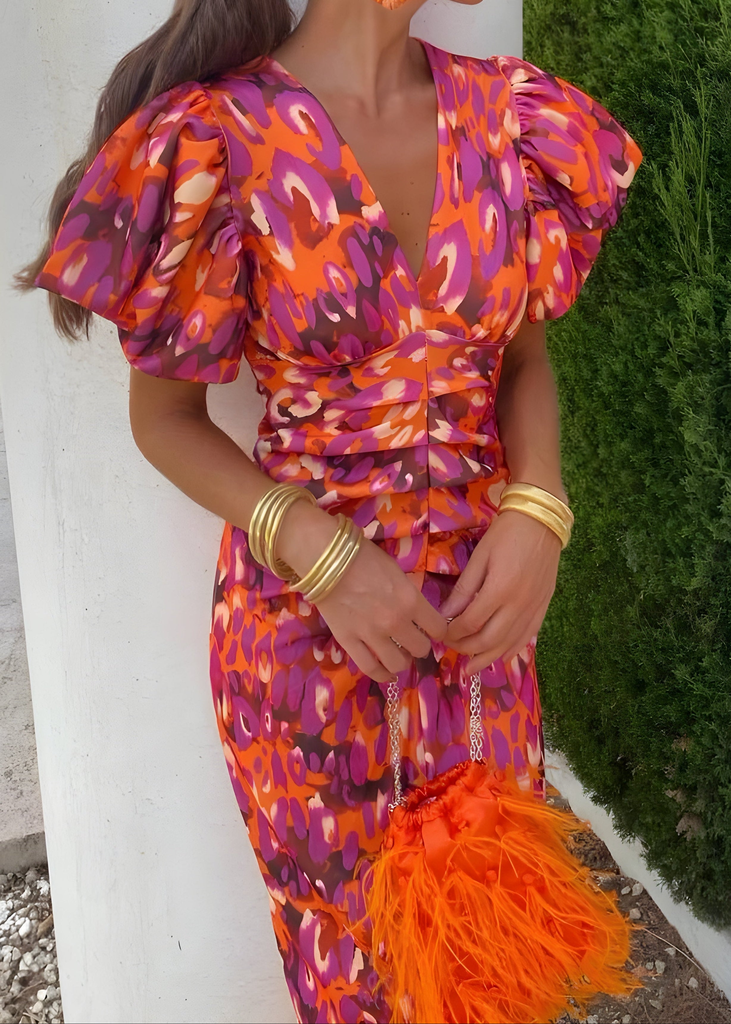 Robe Tora™ de Danoir Paris avec manches plissées, tissu léger et élégant, portée en vue de face dans une image claire.