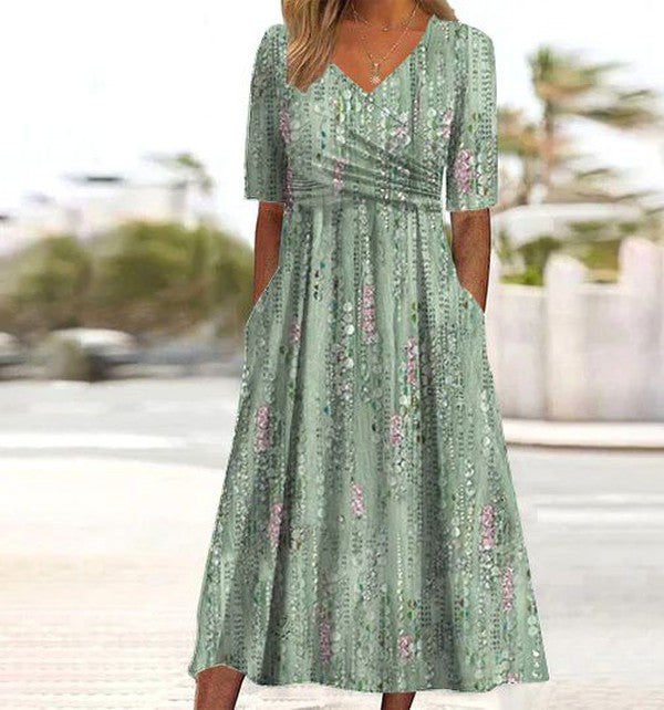 Robe midi femme Danoir Paris, à imprimé botanique, cache bien le ventre, élégante et fluide, idéale pour une silhouette féminine.