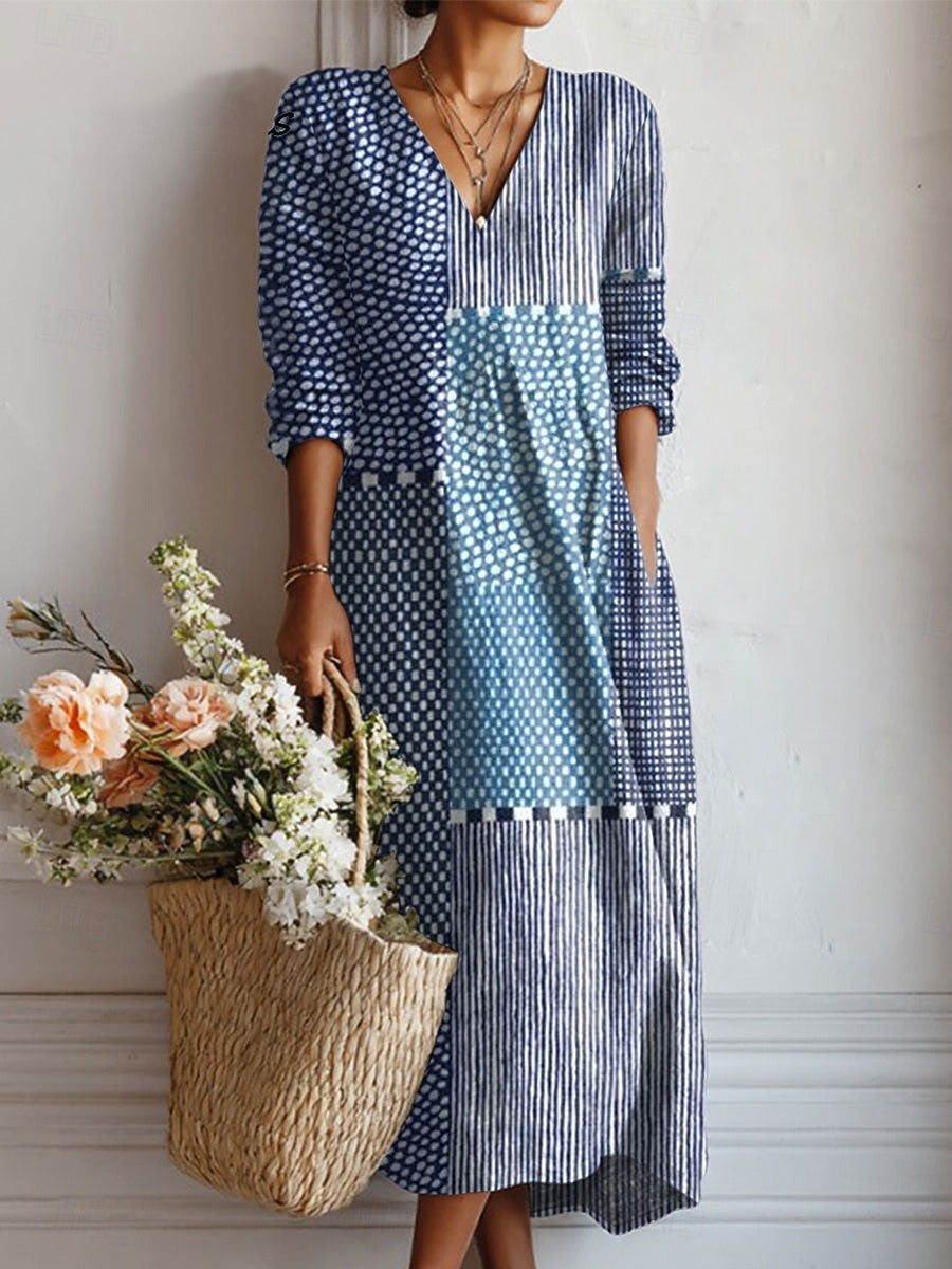 Robe Danoir Paris Esra™ en bleu, robe décontractée pour tous les jours, tissu léger et confortable, vue de face.
