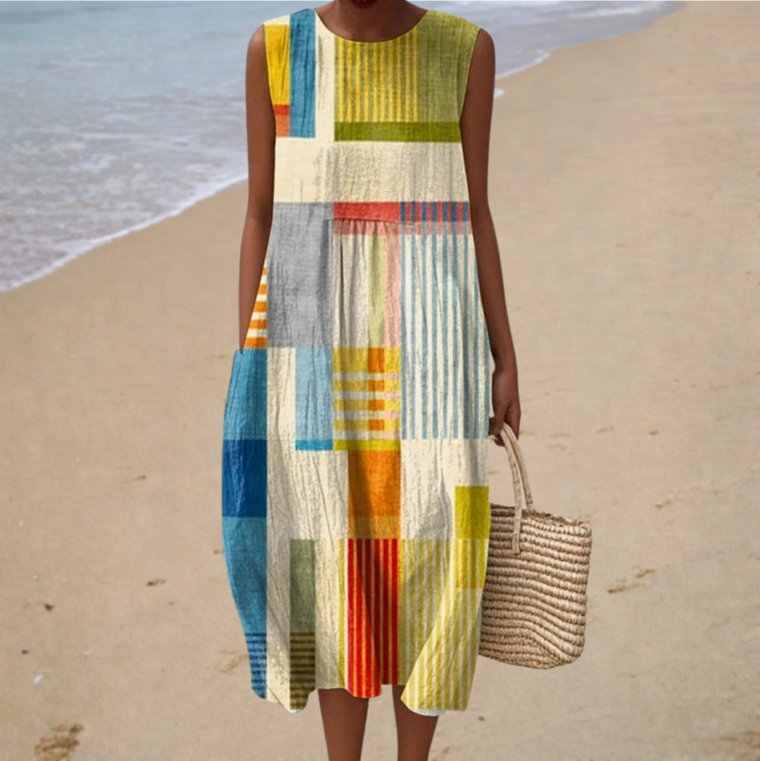 Robe midi graphique Madeleine de Danoir Paris, robe élégante et tendance visible en image.