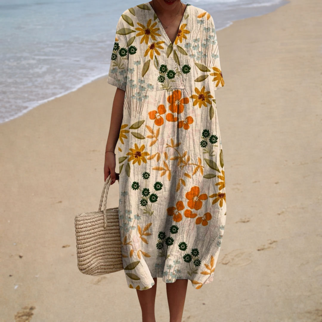 Robe fleurie champêtre Marguerite de Danoir Paris, robe légère avec motifs floraux, idéale pour un style champêtre.