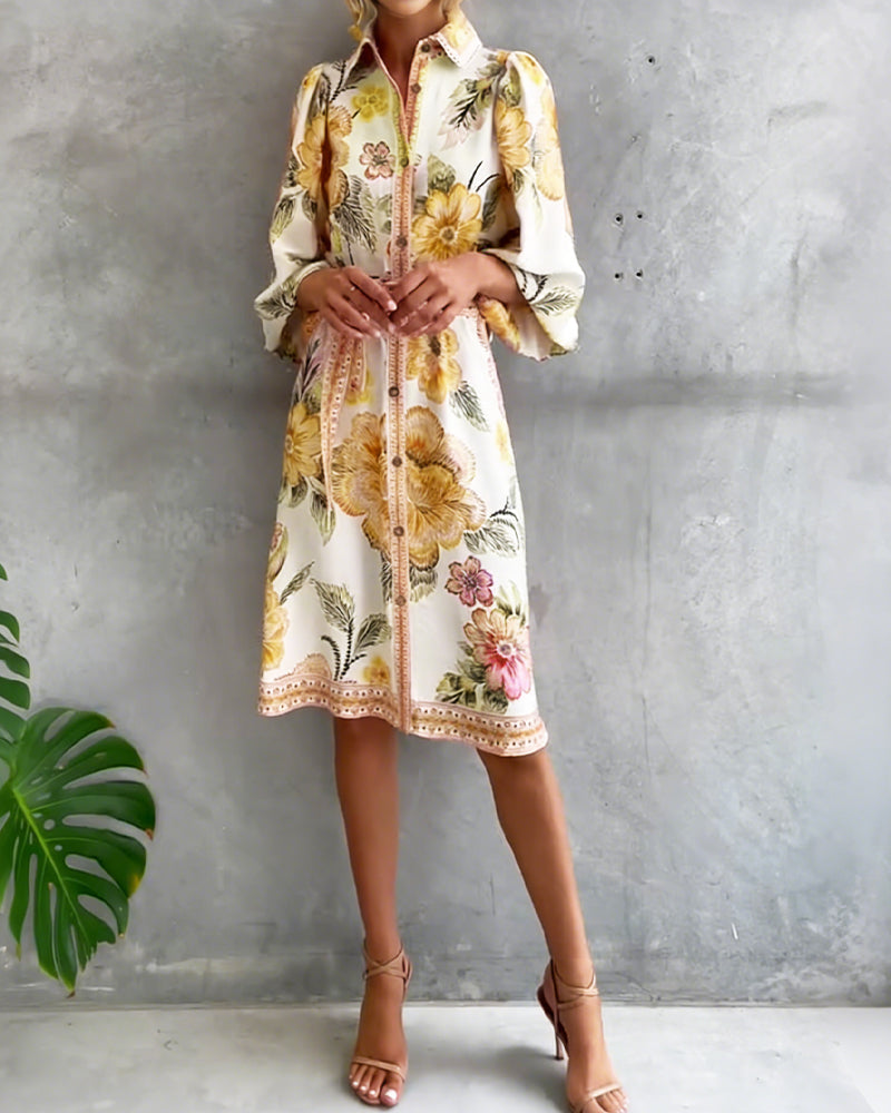 Robe Danoir Paris manches lanternes, col cranté, imprimé floral, robe élégante pour femme, style chic et tendance.