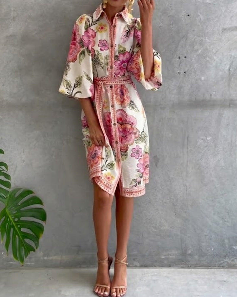 Robe Danoir Paris manches lanternes, col cranté, imprimé floral, style élégant et féminin.