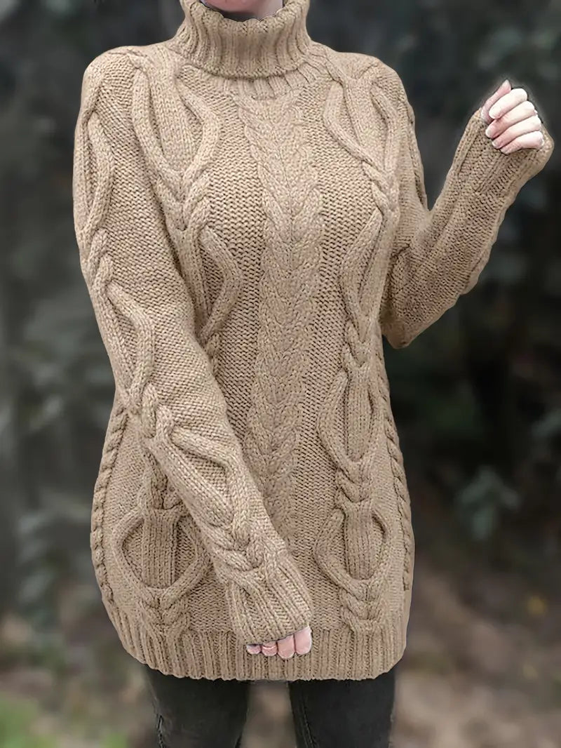 Robe turtleneck élégante Narda de Danoir Paris, coupe ajustée, tissu doux, couleur noire, vue de face.