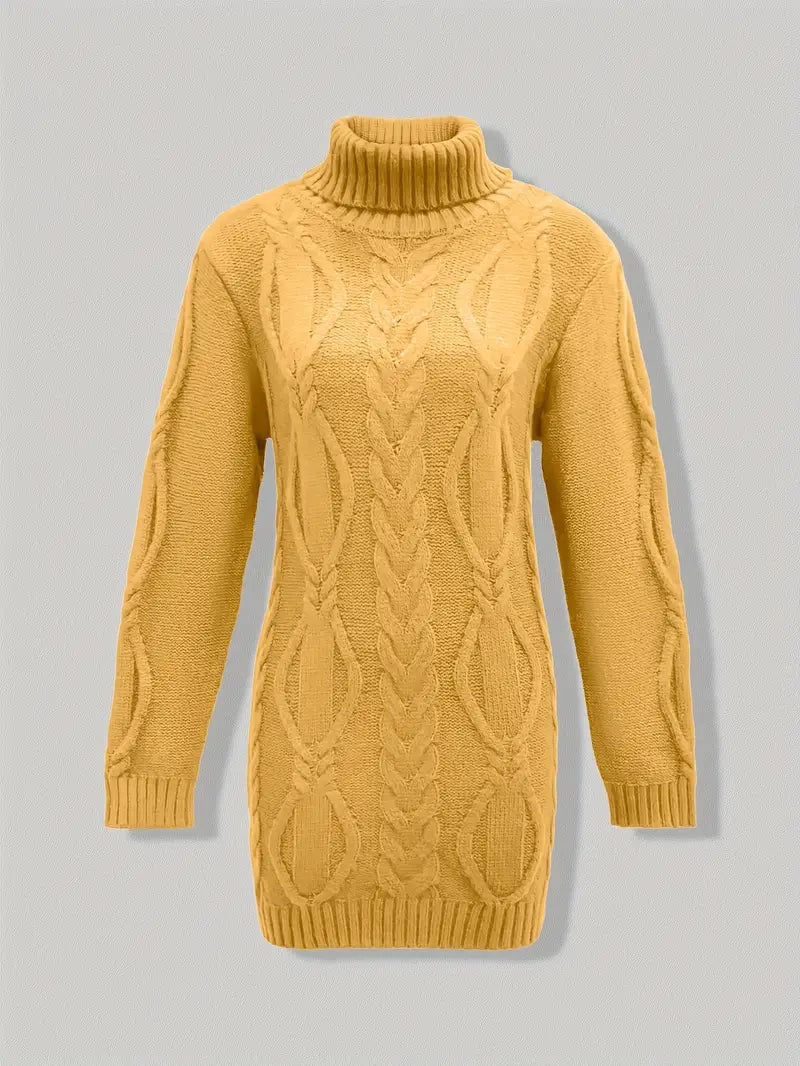 Robe turtleneck élégante Danoir Paris, modèle FR1031, en tissu fluide, couleur noire, portée avec accessoires sophistiqués