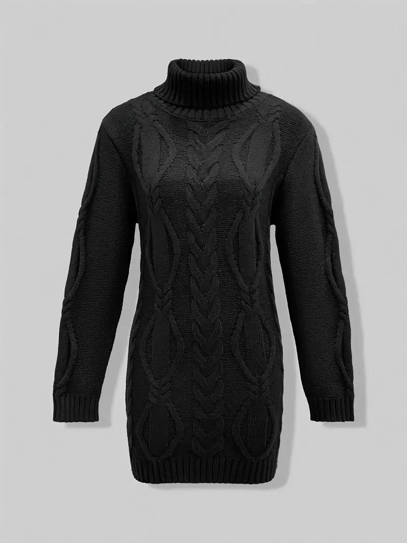 Robe turtleneck élégante Danoir Paris, modèle FR1031, en tissu fluide avec col montant et coupe ajustée, couleur noire.