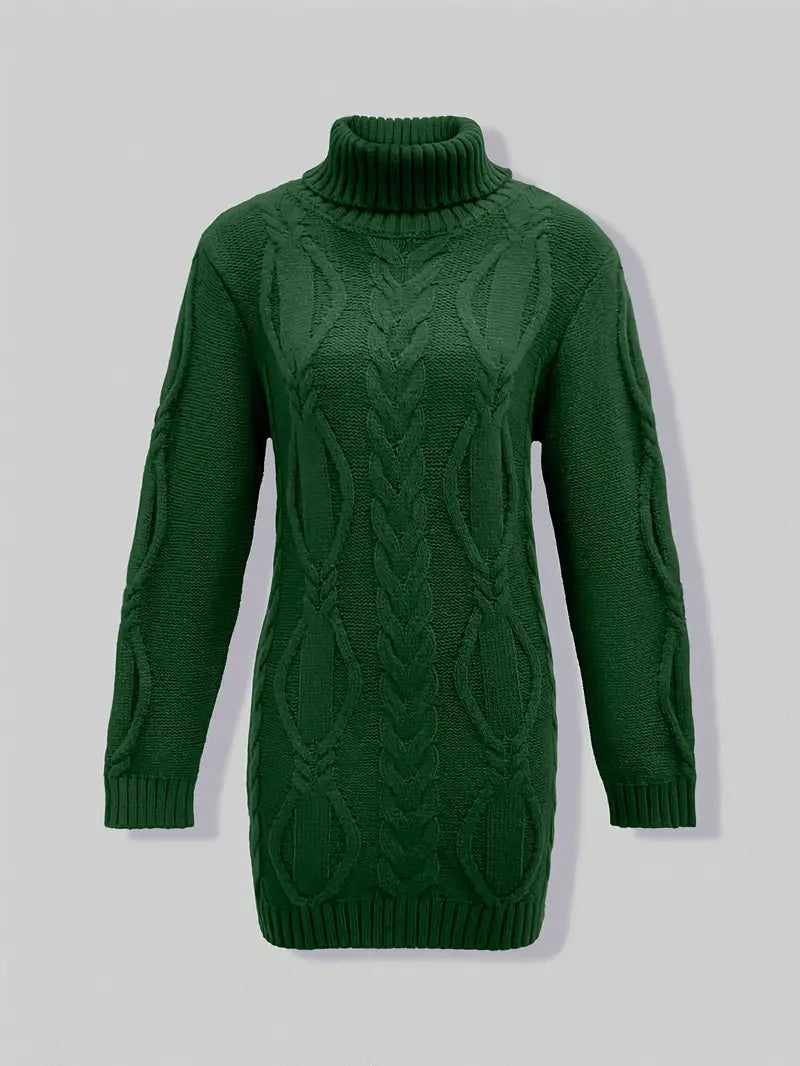 Robe turtleneck élégante Danoir Paris, modèle FR1031, en tissu fluide avec coupe ajustée et détails sophistiqués.