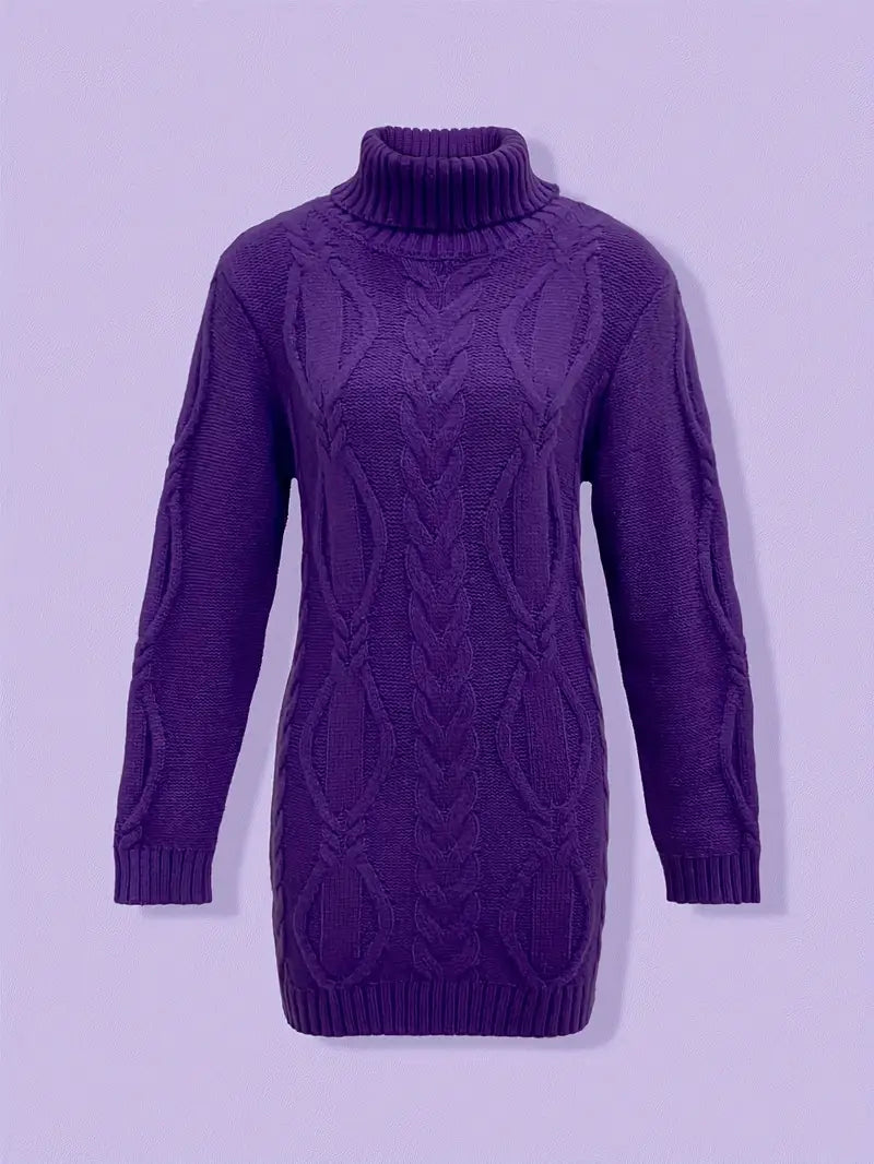 Robe turtleneck élégante Danoir Paris, modèle FR1031, en tissu fluide avec manches longues et design sophistiqué.