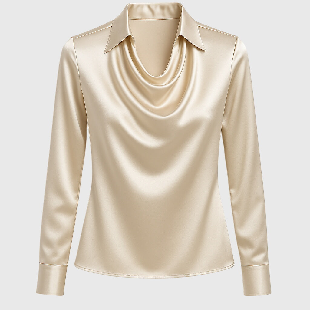 Blouse satinée élégante Brooklyn de Danoir Paris, vue de face, en tissu fluide et brillant, couleur sophistiquée.