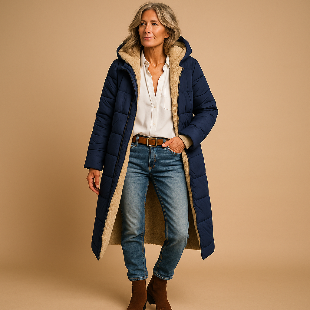 Manteau chic d'hiver Cassandra de Danoir Paris, en noir, avec coupe élégante et détails sophistiqués.