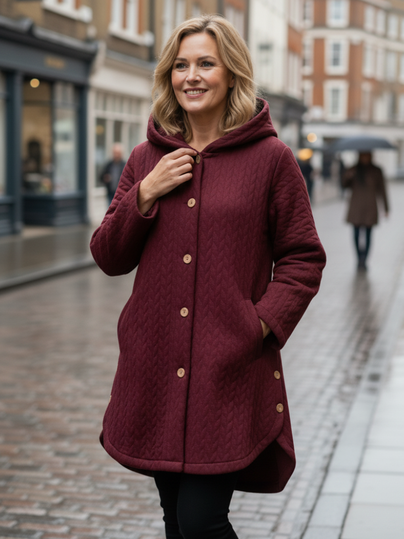 Veste matelassée rouge bourgogne Julie de Danoir Paris, élégante pour l'automne, avec détails sophistiqués.