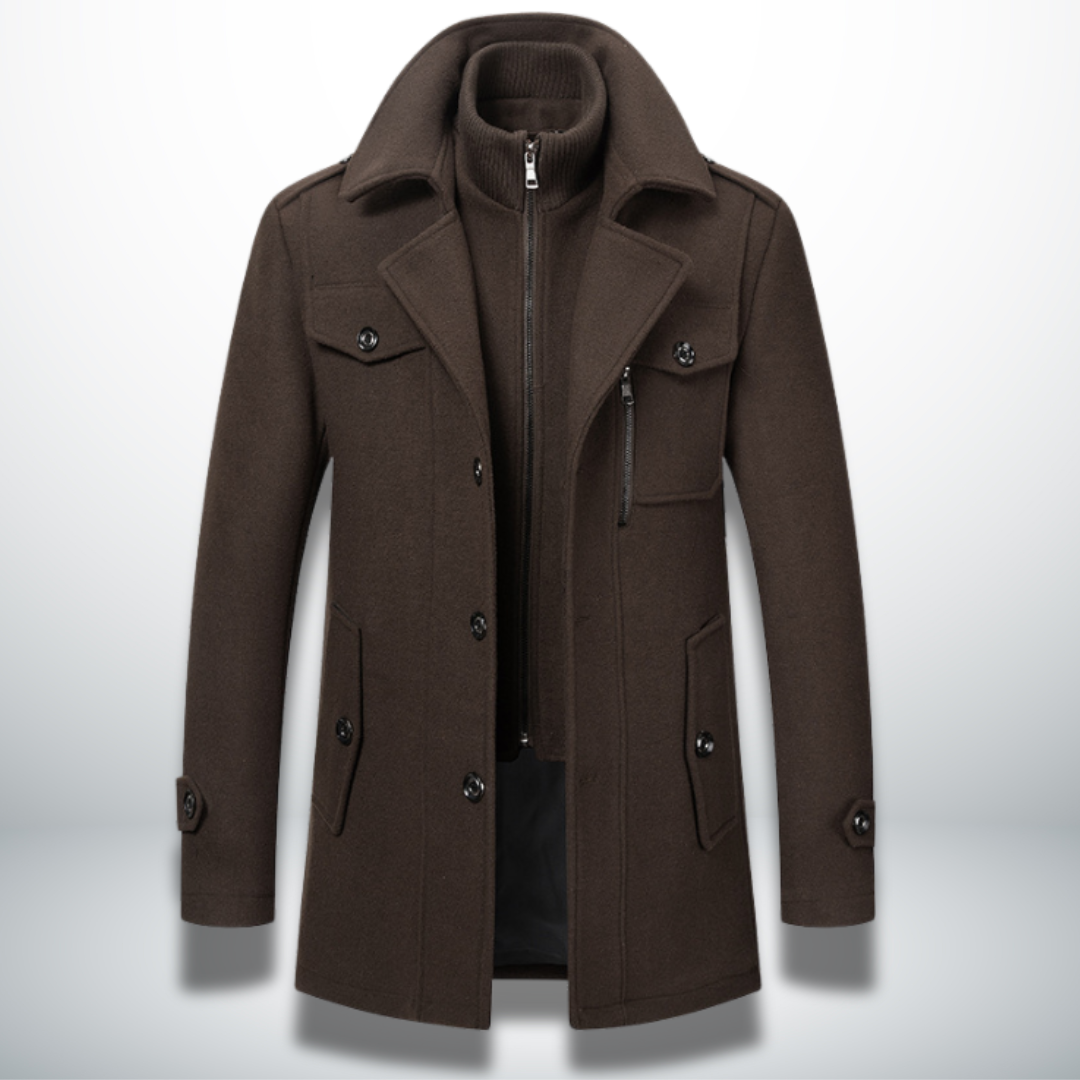 Manteau élégant d'hiver Danoir Paris Angelo en bleu marine, coupe sophistiquée et tissu chaud, pour hommes.